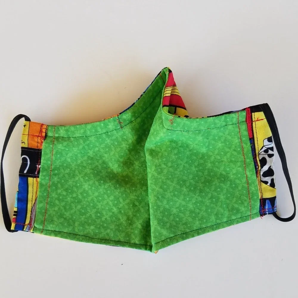 Hand Crafted Face Mask Cotton School Days Adult Black Red Green